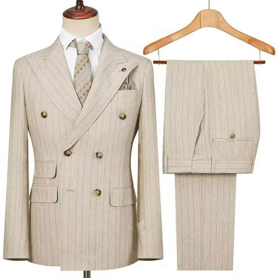 Brady Champagne Pinstripe Slim Double Breasted Two Business Suit_2
