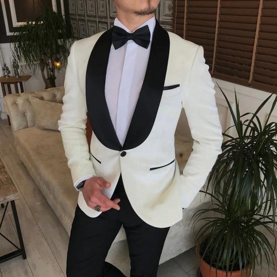 Michael Simple White Gold Velvet Shawl Lapel Groom Wedding Suit | Two Piece_2