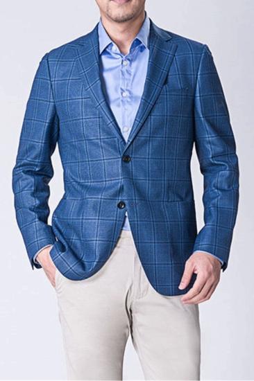 Elegant Point Collar Check Blazer |  Blue Check Fitted Jacket_1