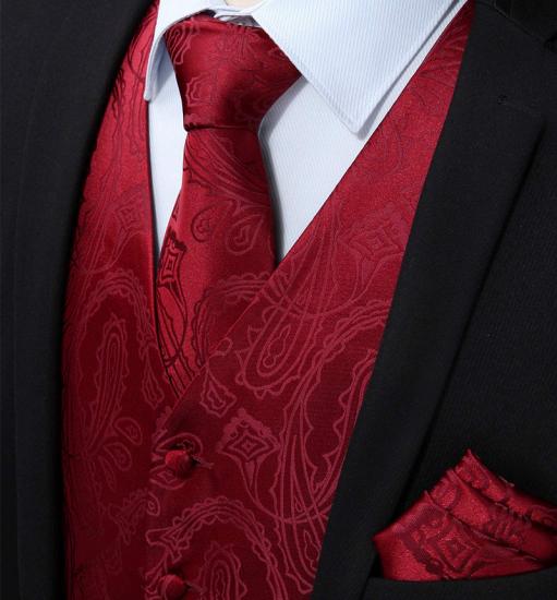 Red Paisley Slim Fit Waistcoat for Men_3