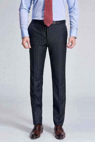 Mens Gentleman Light Grey Striped Straight Dark Grey Suit Pants