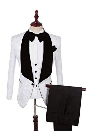 Dillon White Three-Piece Fashion Jacquard Shawl Lapel Wedding Suit Set_4