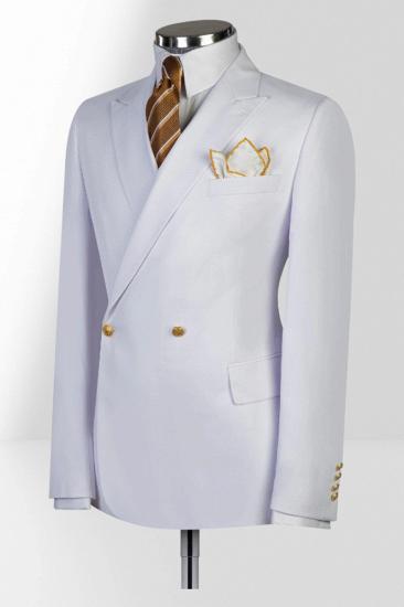 Formal White Peak Collar Double Breasted Slim Fit Men Business Suit｜Metal Buttons_2