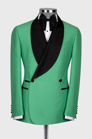James Fashion Green One Button Green Collar Men Two Piece Suits_1