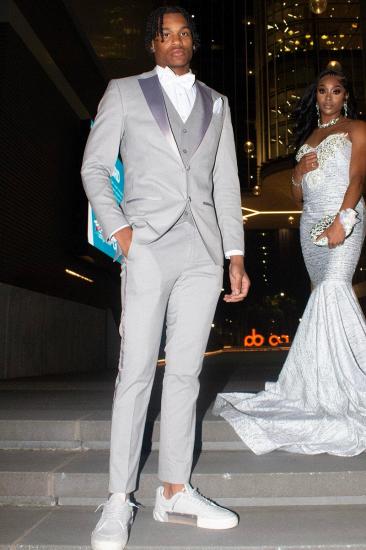 Brady Silver Grey Pointed Fit Homecoming Men Three-Piece Tuxedo_2
