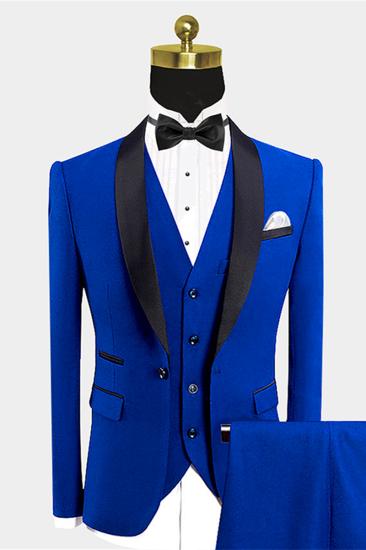 Modern Royal Blue Suits for Groom | Black Satin Shawl Lapel Wedding Tuxedo for Groomsmen - Vic_1