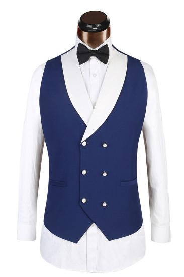 3 Piece Classic White Lapel Edge Banding Formal Blue Mens Suit For Wedding_3