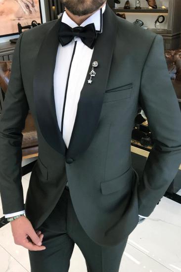 Green Shawl Collar Slim Fit Mens Wedding Suit Two Piece Suits_2
