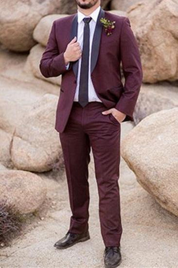 Handsome Burgundy Mens Suits Groom Suits |  Best Mens Wedding Outfits Fitted Groom Tuxedos_2