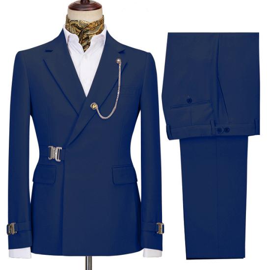 Jobh Stylish Navy Blue Notched Lapel Business Mens Suit_2