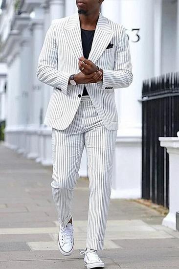 Stylish White Striped Pointed Lapel Formal Business Mens Suit