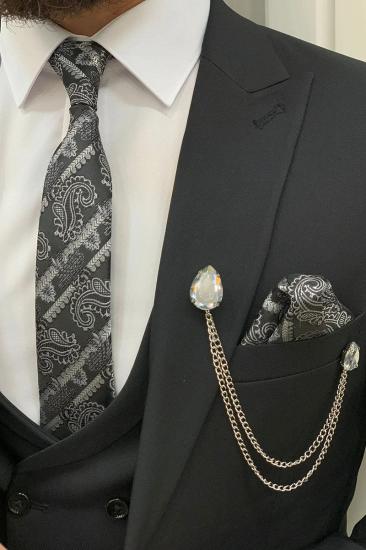Brady Black Mens Peak Collar Three Piece Slim Fit Wedding Suit_7