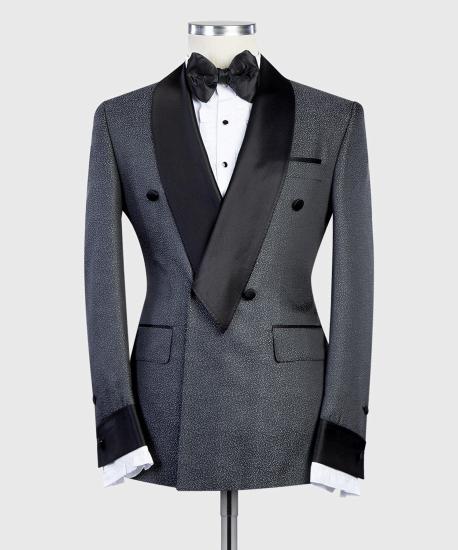 Design Dark Gray Double Breasted Shawl Lapel Best Fit Men Suit_4