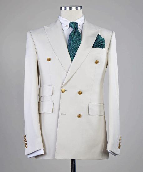 White Chic Peaked Lapel Double Breasted Men Suits_3