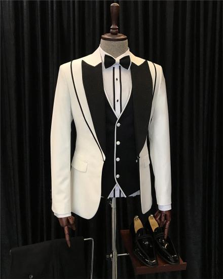 Evan Modern White Three Pieces Peaked Laple Fashion Men Suit_2