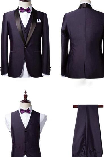 Classic Dark Purple Shawl Lapel Black Wedding Tuxedo | Custom Prom Suit Set of 3_2