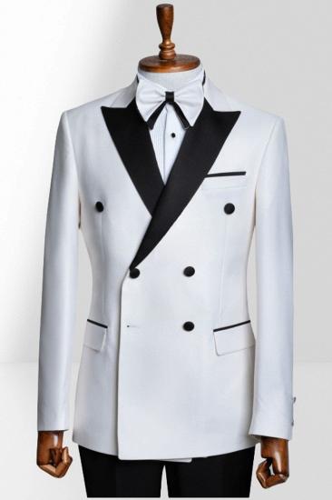 White Peak Collar Double Breasted Men Peak Collar Two Piece Suit_1