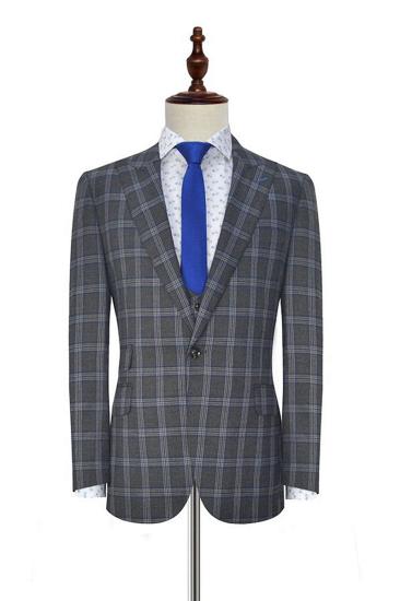 Soft Dark Grey Oversized Check Mens Suit | Mens Peak Lapel Three Piece Suit