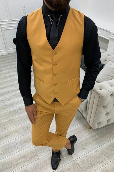 James Yellow Men's Peak Collar Three-Piece Slim Suit_3