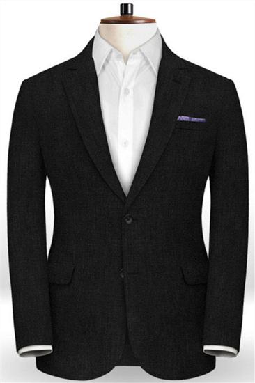 Black Summer Groom Mens Suit | Notch Lapel Linen Two Piece Tuxedo_1