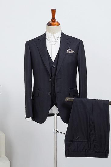 Benson Modern Navy Stripe 3 Piece Slim Fit Custom Business Suit_2