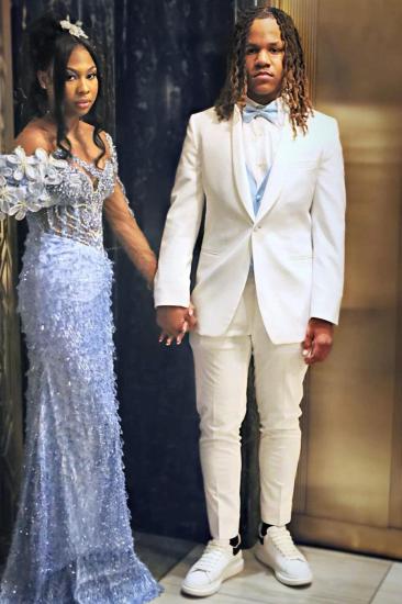 Simple White Shawl Lapel Three Pieces Prom Suits_1