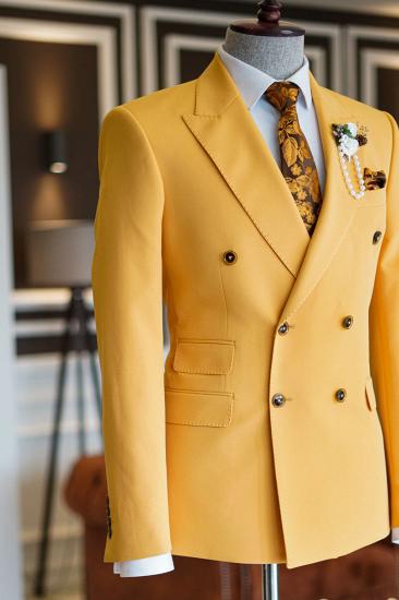 Nigel New Arrival Yellow Pointed Lapel Double Breasted Custom Prom Suit_2