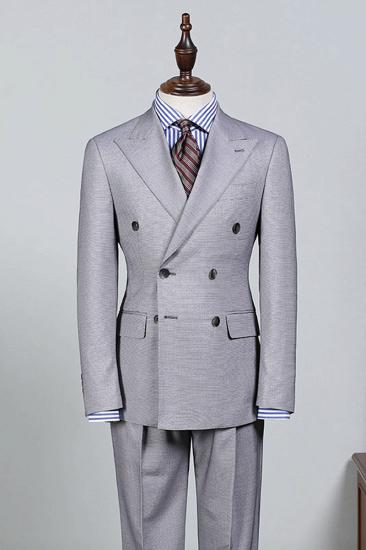 Dick Fashion Light Grey Pointed Lapel Double Breasted Custom Business Suit_1
