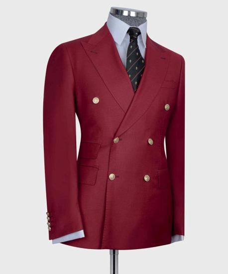Red Double Breasted Point Collar Tailored Men Prom Suit_3