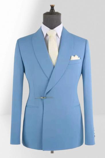 Light Blue Shawl Collar Wool Blend Mens Two Piece Prom Suit