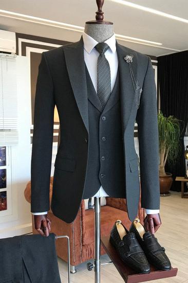 Richard Heritage All Black 3 Piece Slim Fit Tailored Mens Business Suit_1