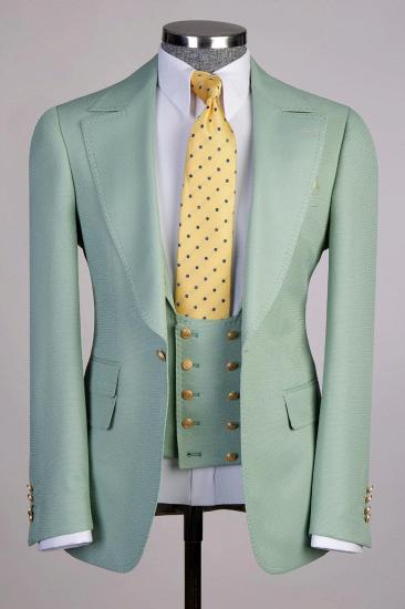 Brady Light Green Mens Three Piece Formal Business Suit | With Gold Buttons_1