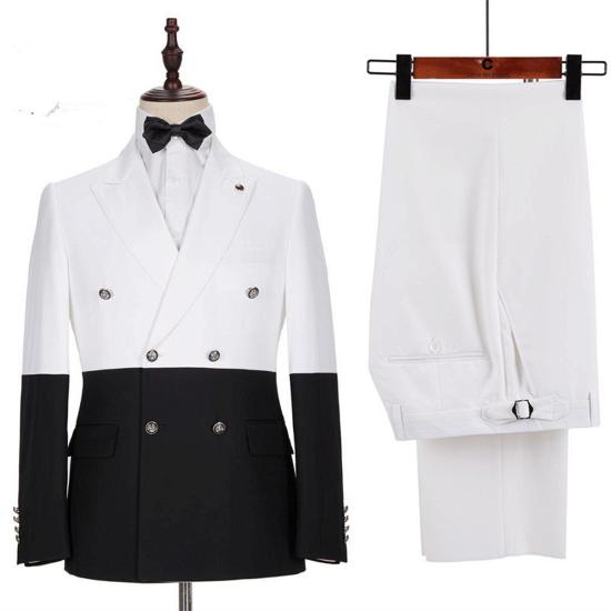 Jorge Simple White and Black Double Breasted Mens Suit Online_6