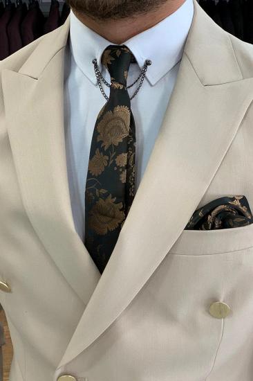 James Beige Slim Fit Wool Blend Men Double Breasted Two Piece Suit | Metal Buttons With Silk Lining_5