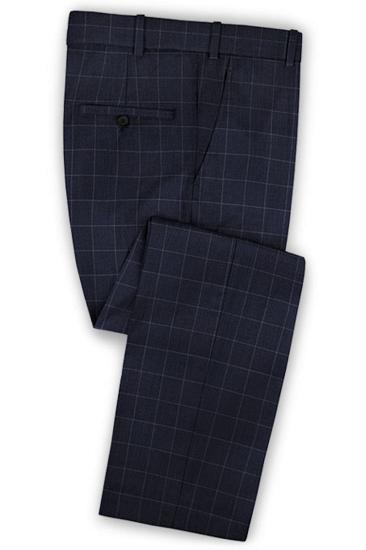 Dark Blue Check Mens Suit | Fashion Notch Lapel Prom Tuxedo_3