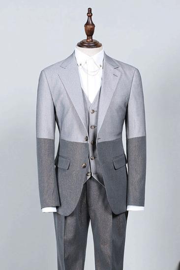 Nathan Stylish Grey Three Piece Notched Lapel Slim Fit Suit_1