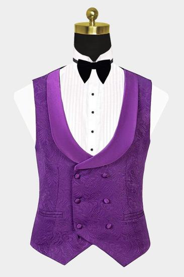 Vintage Jacquard Violet Men Suit |  Three Piece Prom Suit_3