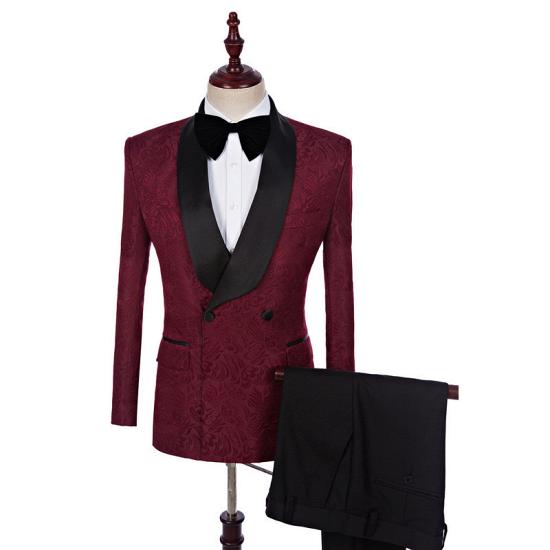 Fashion Burgundy Men Suits with two Pieces | Bespoke Shawl Lapel Tuxedo_6