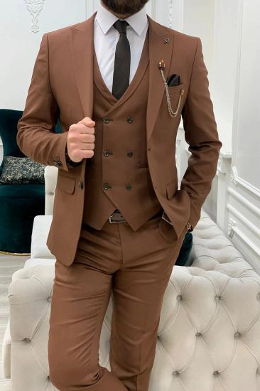 Brown Peak Collar Men's Slim Fit Three Piece Prom Suit_6