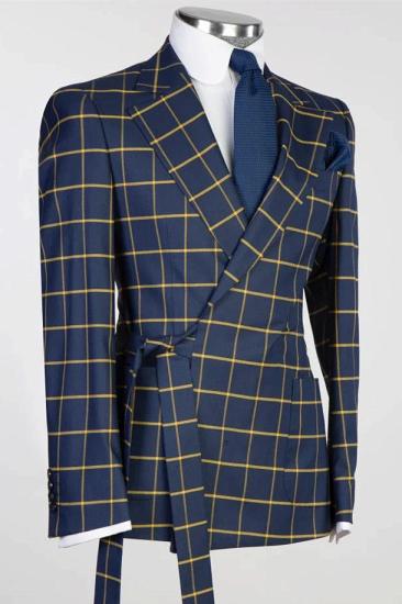Navy Blue Round Neck Checkered Two Piece Slimming Ball Set_2