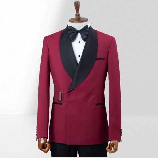 Slim Fit Burgundy Shawl Collar Two Piece Suit | With Adjustable Metal Buttons_2