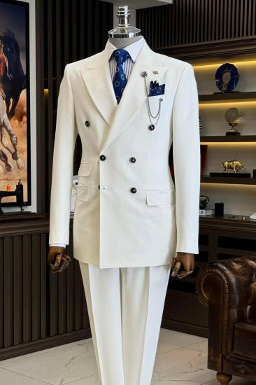 Brady White Double Breasted Peak Collar Slim Fit Men Two Piece Wedding Tuxedo