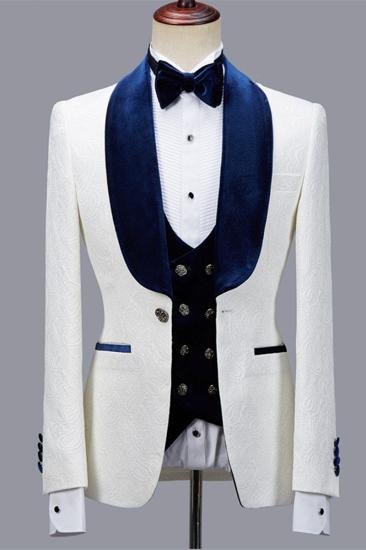 Quincy Handsome White Jacquard Shawl Lapel Men Suit For Wedding_1