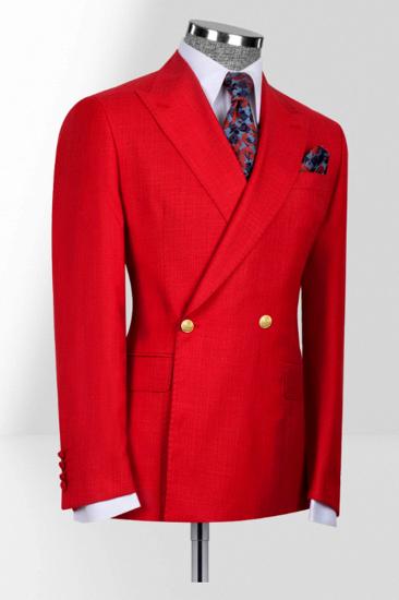 Formal Red Peak Collar Double Breasted Slim Fit Men Business Suit｜Metal Buttons_2