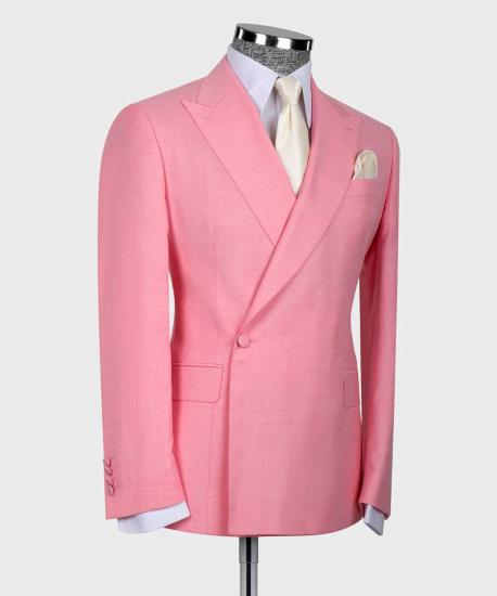 Pink Peaked Lapel Close Fitting Men Suits_2