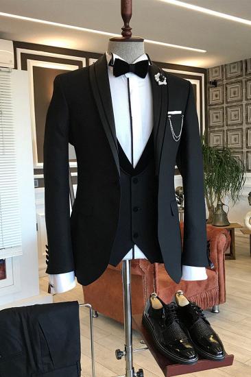 Earl's Classic Three-Piece Black Shawl Lapel Wedding Suit A Good Choice For The Groom_2