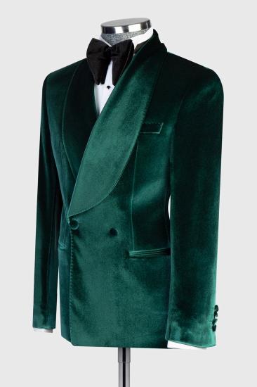 Fashion Slim Fit Burgundy Velvet Double Breasted Men Two Piece Prom Suit_2