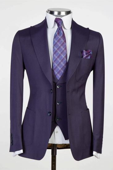 Dark Purple Peaked Lapel Three Pieces Best Fitted Men Suits