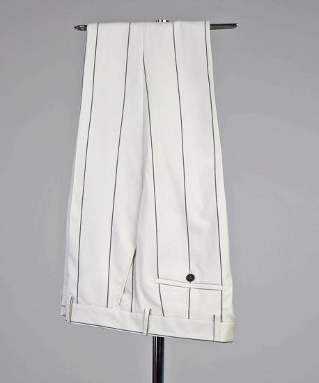 Don Formal White Stripe Double Breasted Peaked Lapel Business Suits_6