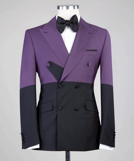 Modern Purple and Black Double Breasted Point Collar Men's Ball Suit_3